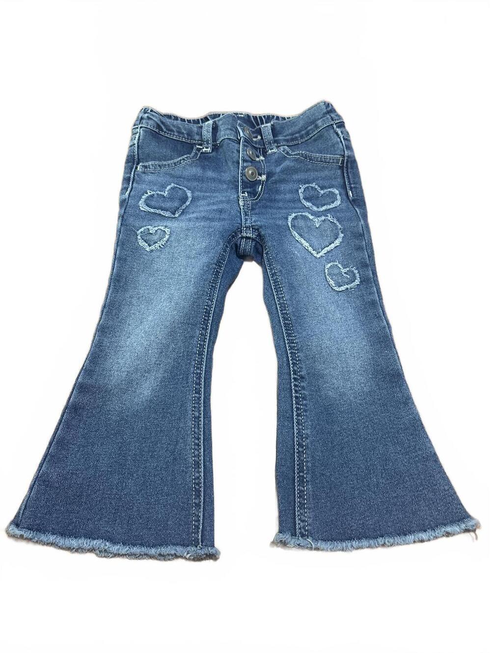 Toddler Girls Denim Flared Jeans with Heart Appliques Kids 18 months